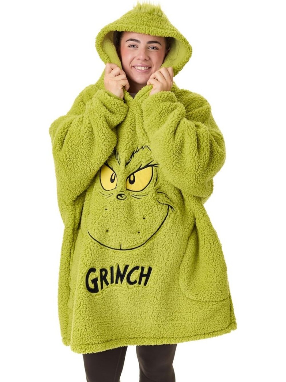 Cozy Green Sherpa Oversized Wearable Blanket Hoodie for Adults - Fluffy Fleece